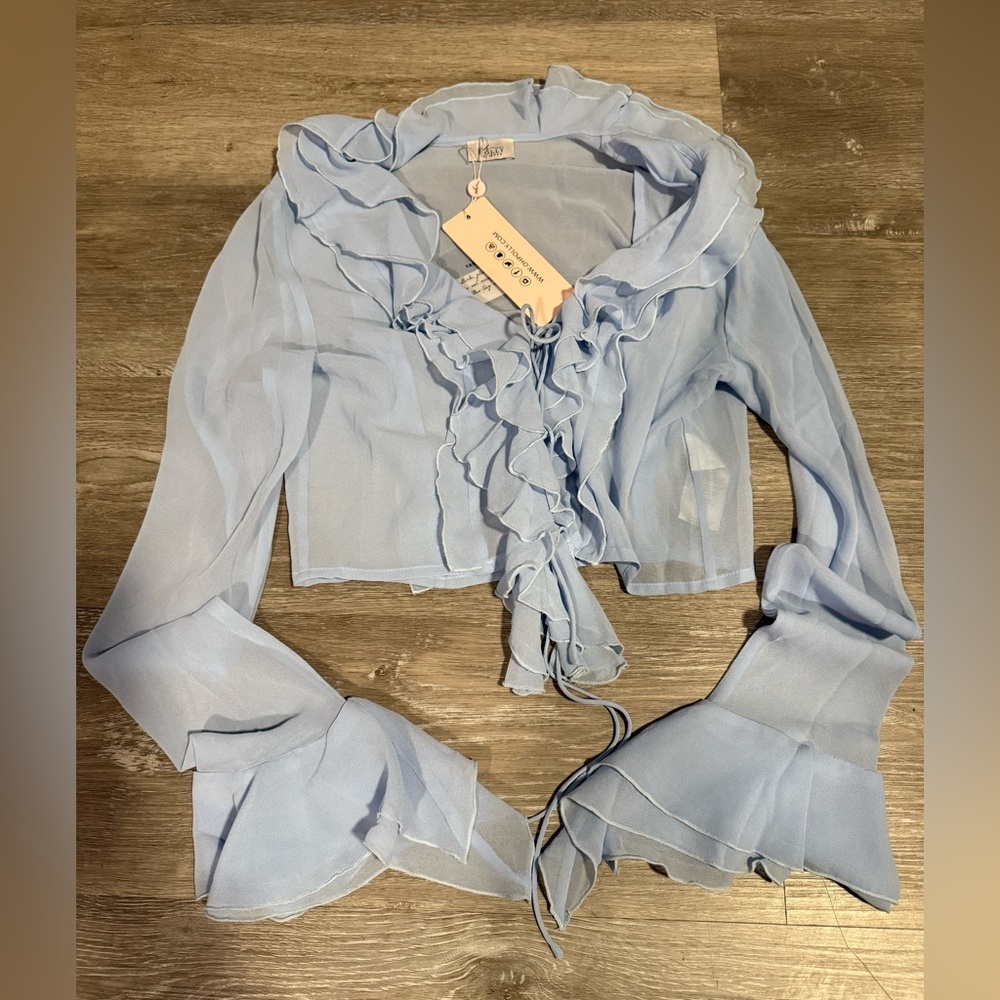 Oh Polly Light Blue Ruffle Blouse